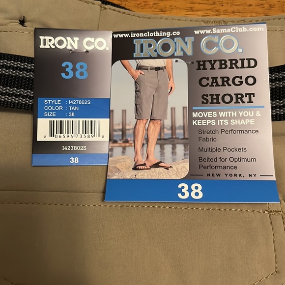 Iron Co. Hybrid Cargo Short with Luggage Belt Tan Color Mens 38 - Picture 10 of 14